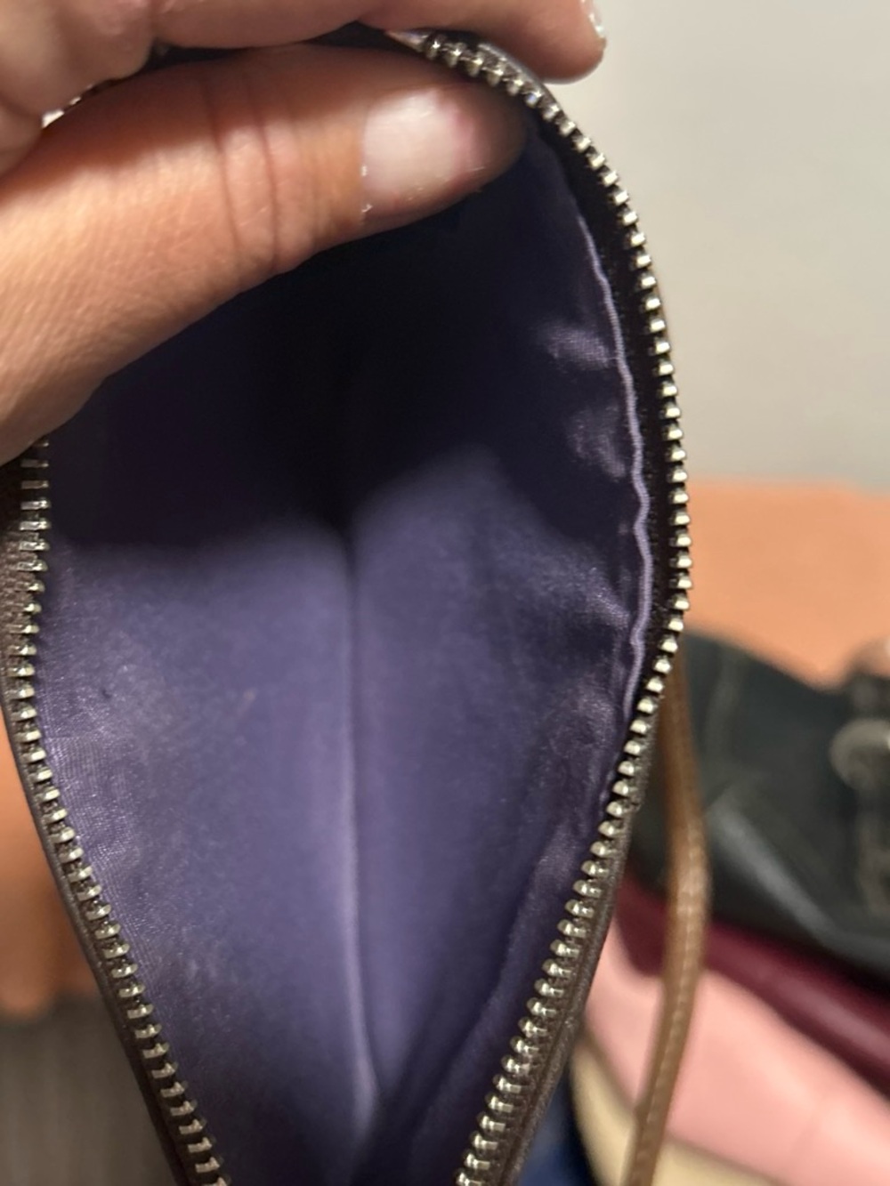 Coach Brown Wristlet Clutch with Purple Interior
